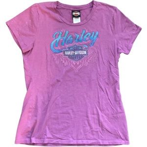 Harley Davidson shirt sleeve purple and blue t shirt